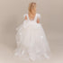 Girls Tulle Lace Trailling Wedding Party Gown with Feather Sleeve childrensterritory