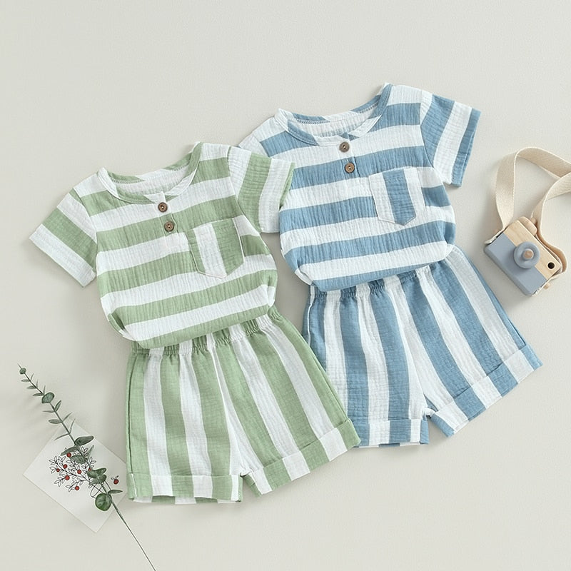 Striped Printed Baby Boy Girl 2Pcs Summer Outfits childrensterritory