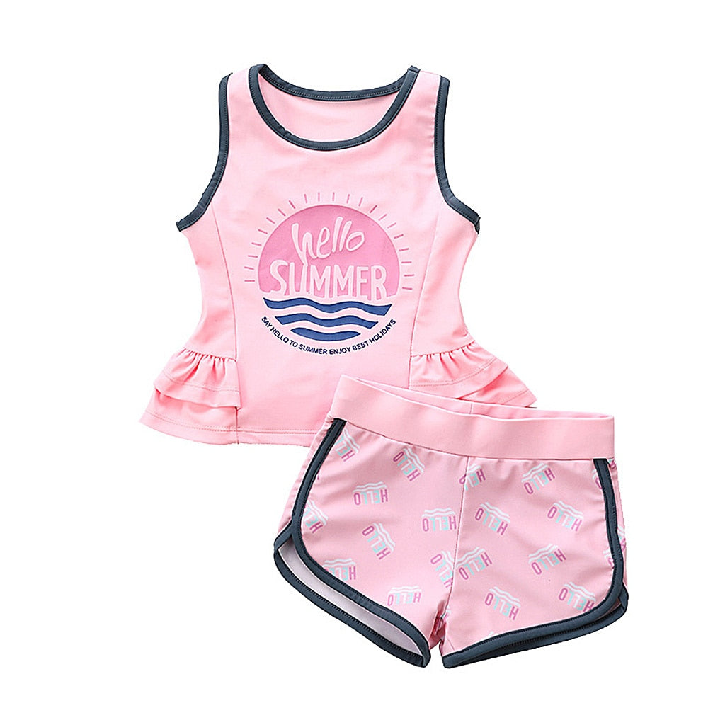 Kids Girls Letter Print Two Pieces Cartoon Beachwear childrensterritory