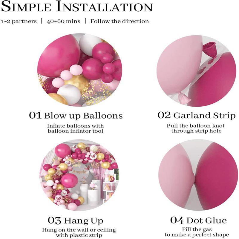 Hot Pink Gold Latex Balloons Garland Arch Kit for Decoration childrensterritory