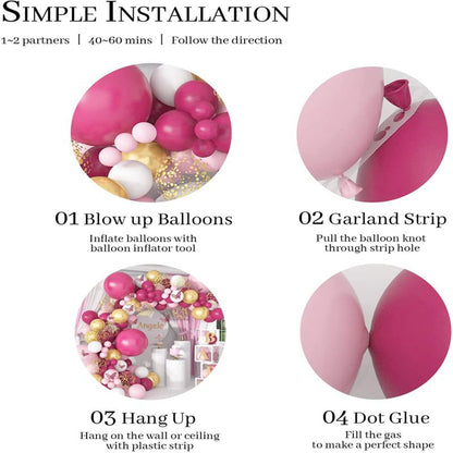 Hot Pink Gold Latex Balloons Garland Arch Kit for Decoration childrensterritory