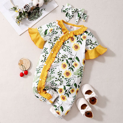 Baby Girls Floral Summer Bodysuit with Headband childrensterritory