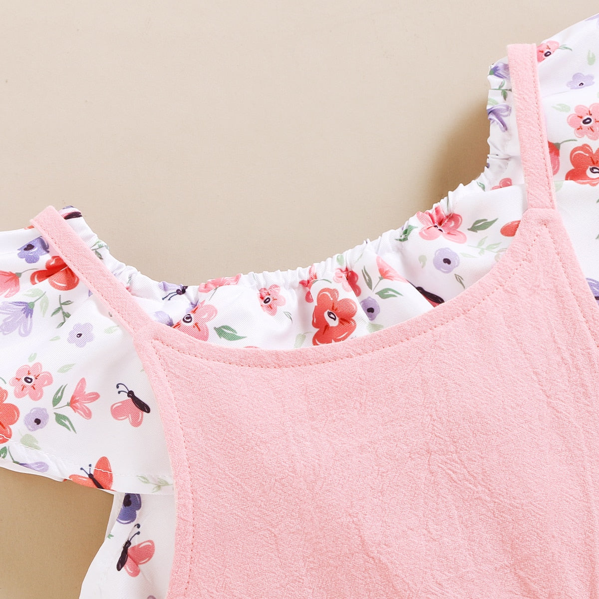 Toddler Girl Floral Short Top + Suspender Pant 2PCS Outfit childrensterritory