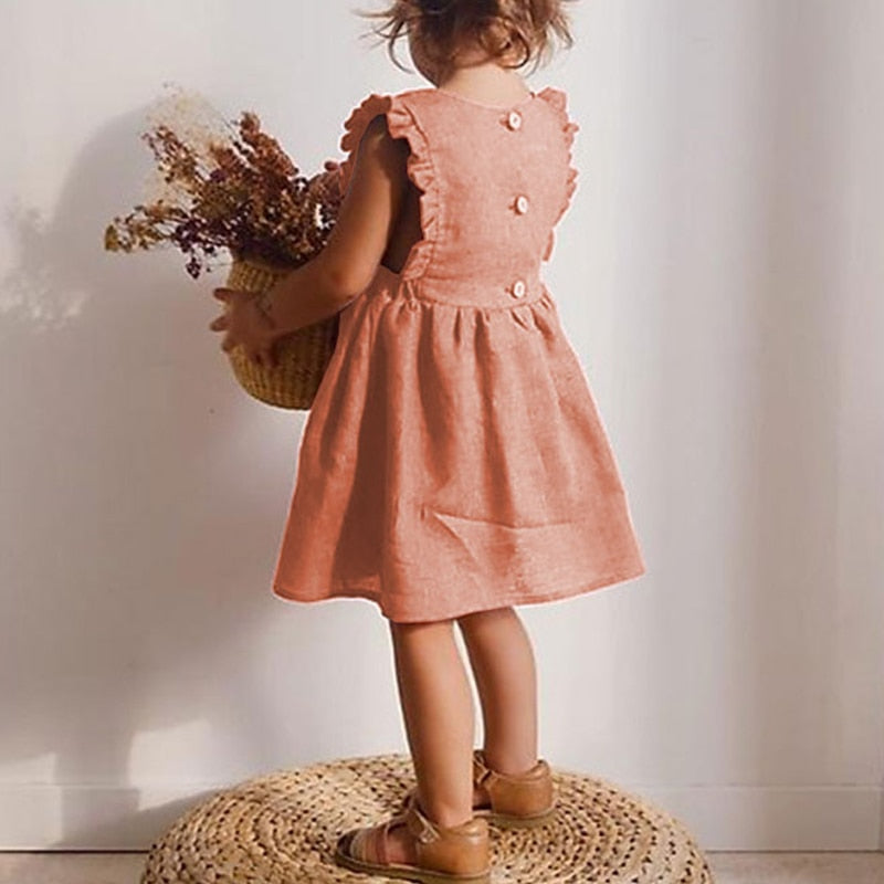 Kid Girl Solid Ruffles Sleeveless Sundress | Cotton Dress childrensterritory