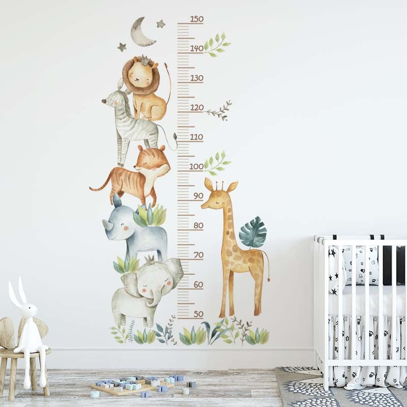 Cartoon Animals &amp; Height Chart Wall Stickers childrensterritory