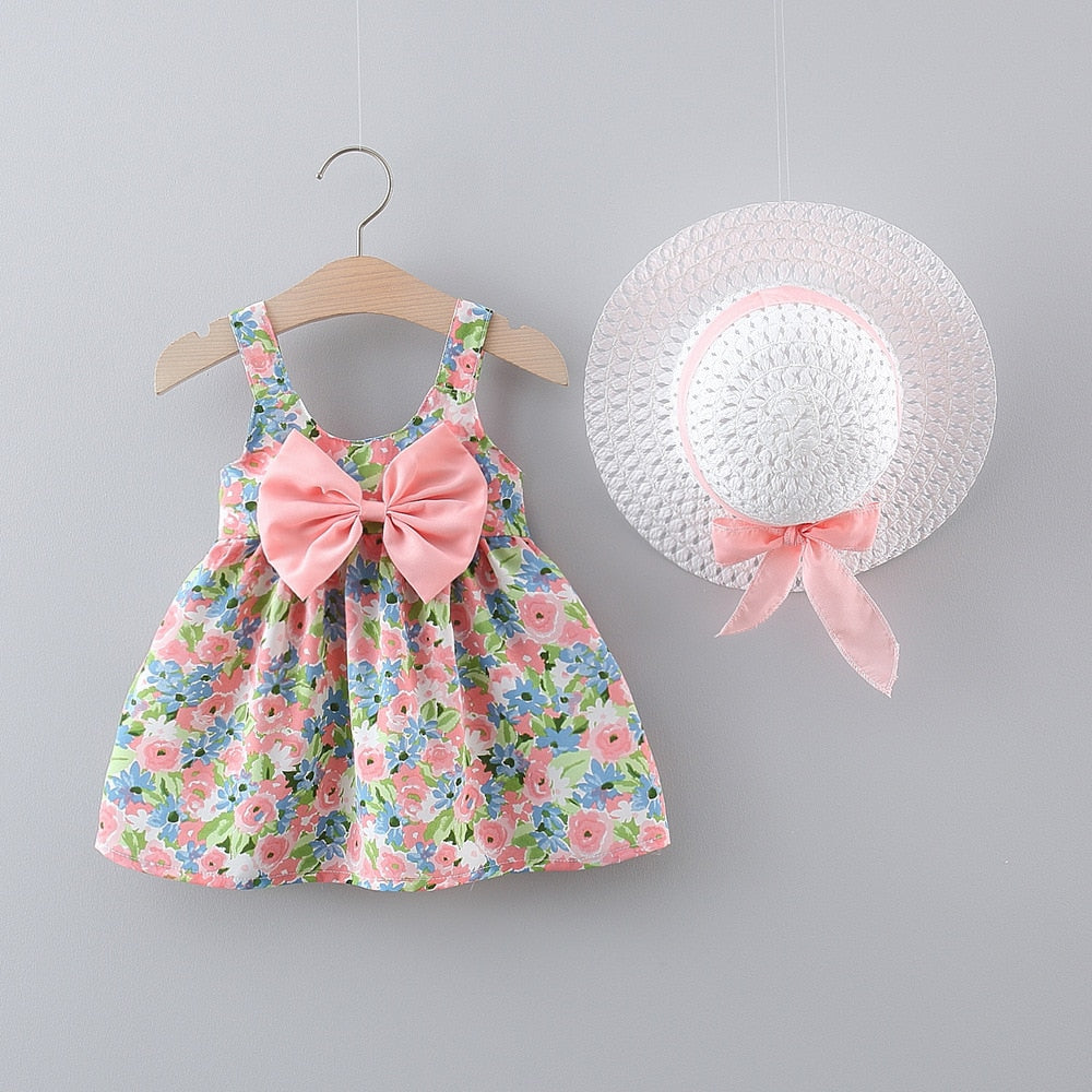 2Pcs/Set Baby Girl Summer Beach Dress + Hat childrensterritory
