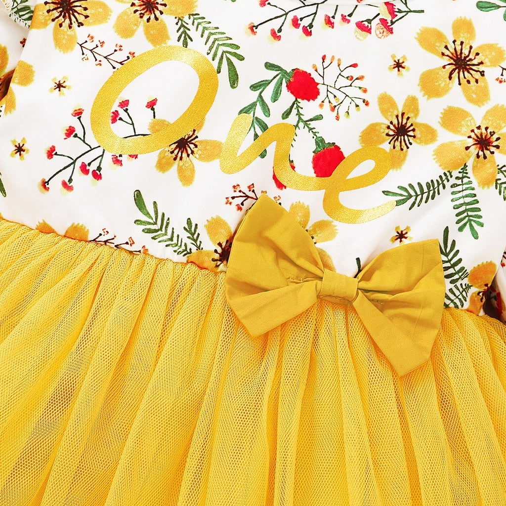 Yellow Tulle Patchwork Toddler Girls Swing Dress childrensterritory