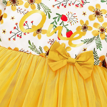Yellow Tulle Patchwork Toddler Girls Swing Dress childrensterritory