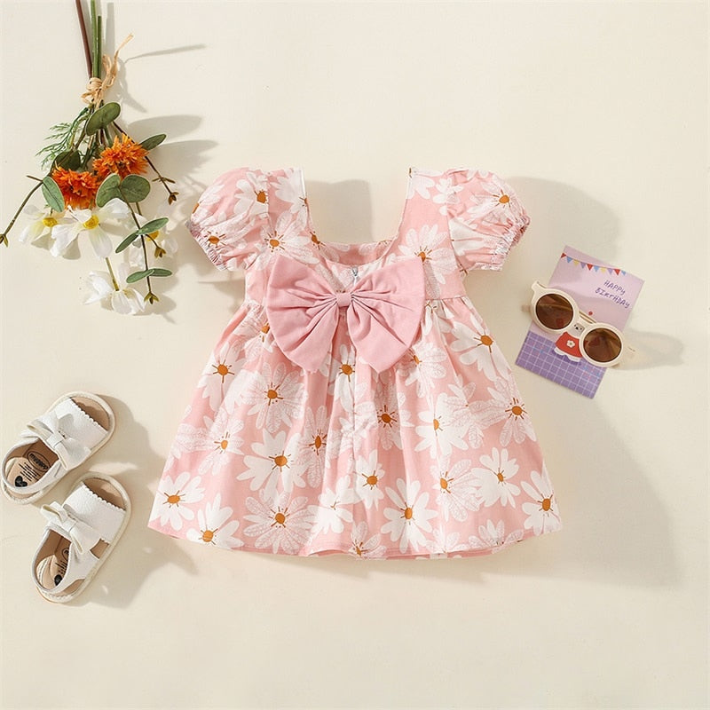 Baby Girls Floral Print Square Neck A-line Summer Dress childrensterritory