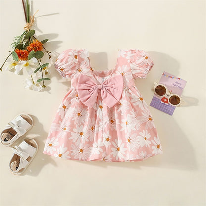 Baby Girls Floral Print Square Neck A-line Summer Dress childrensterritory