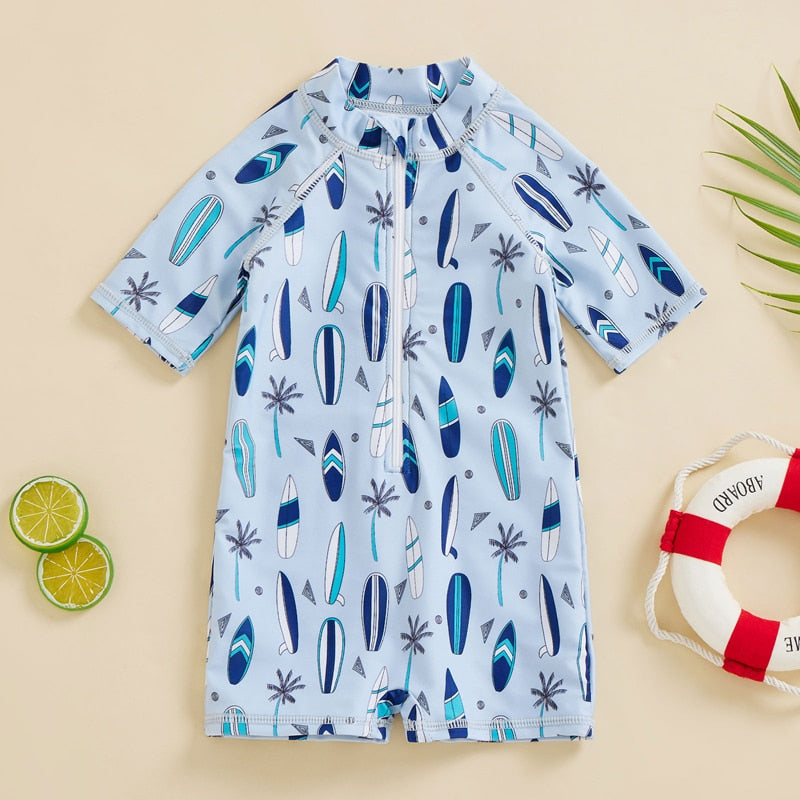 Baby Boy Surfboard and Trees Print Swimsuit childrensterritory