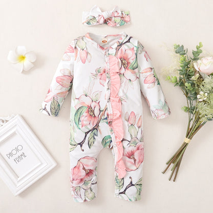 Baby Girl Floral Bodysuit with Bow-knot Headband childrensterritory