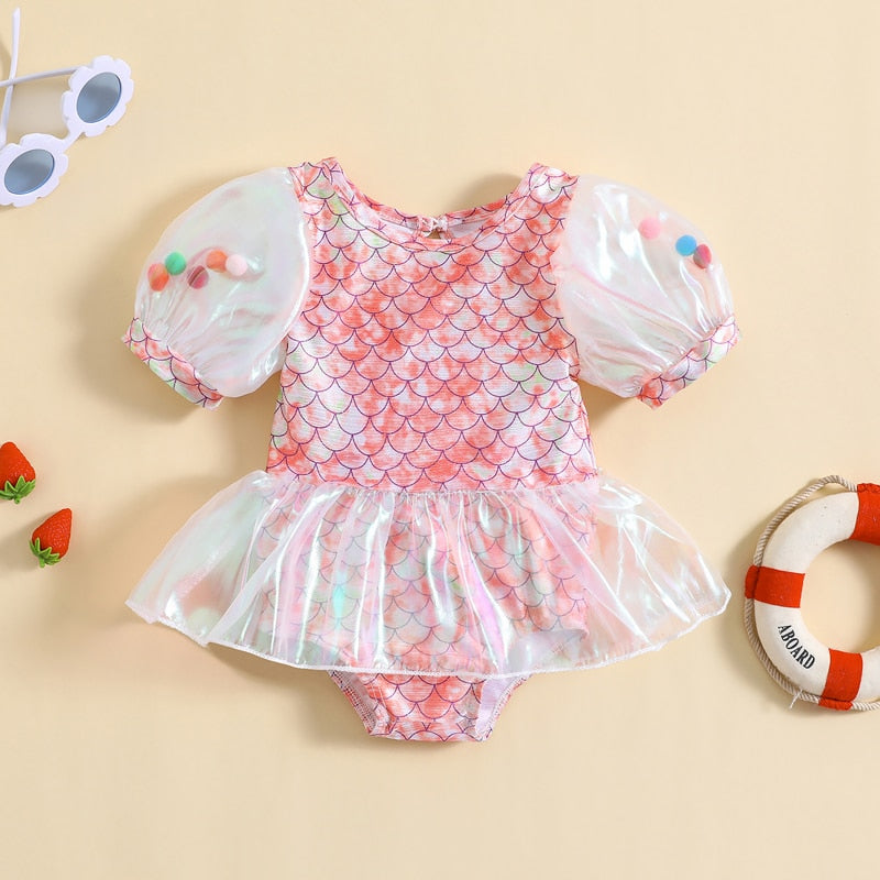 Fish Scale Pattern Toddler Girl Beachwear Dress childrensterritory