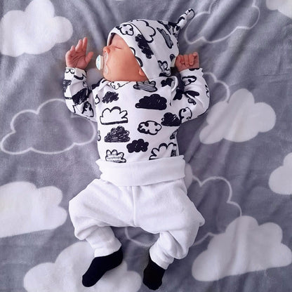 3PCS Cloud Print Top &amp; Pant Unisex Baby Clothes Set childrensterritory