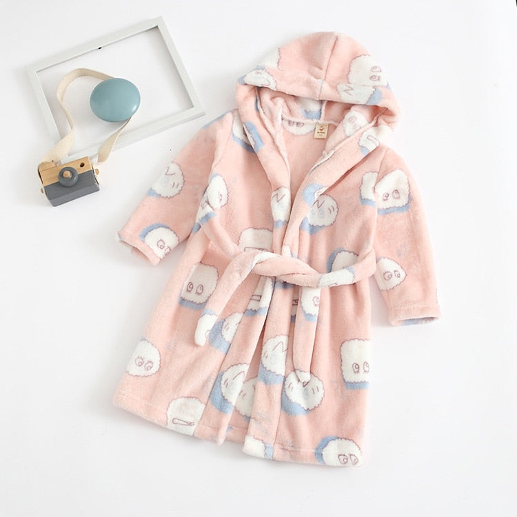 Kids Cartoon Printed Hooded Flannel Bathrobe childrensterritory