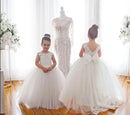 Kids Girls Backless Tutu Wedding Party Dresses with Long Train childrensterritory