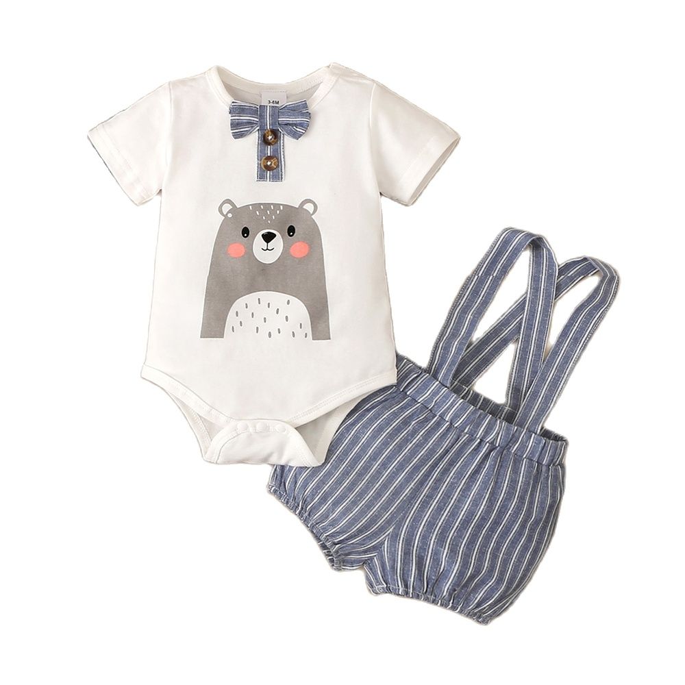 Baby Boy Cartoon Bodysuit with Striped Shorts Clothes Set childrensterritory