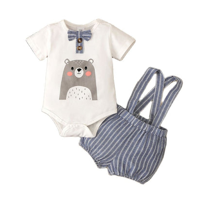 Baby Boy Cartoon Bodysuit with Striped Shorts Clothes Set childrensterritory