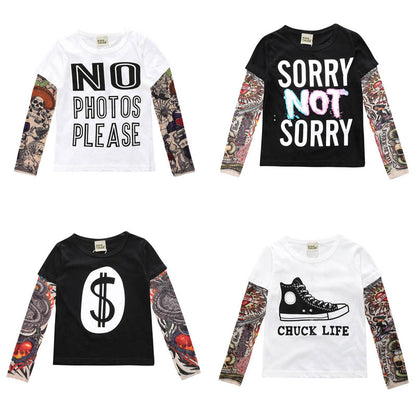 Letter Printed Kids Boys T-shirts with Tattoo Sleeves childrensterritory