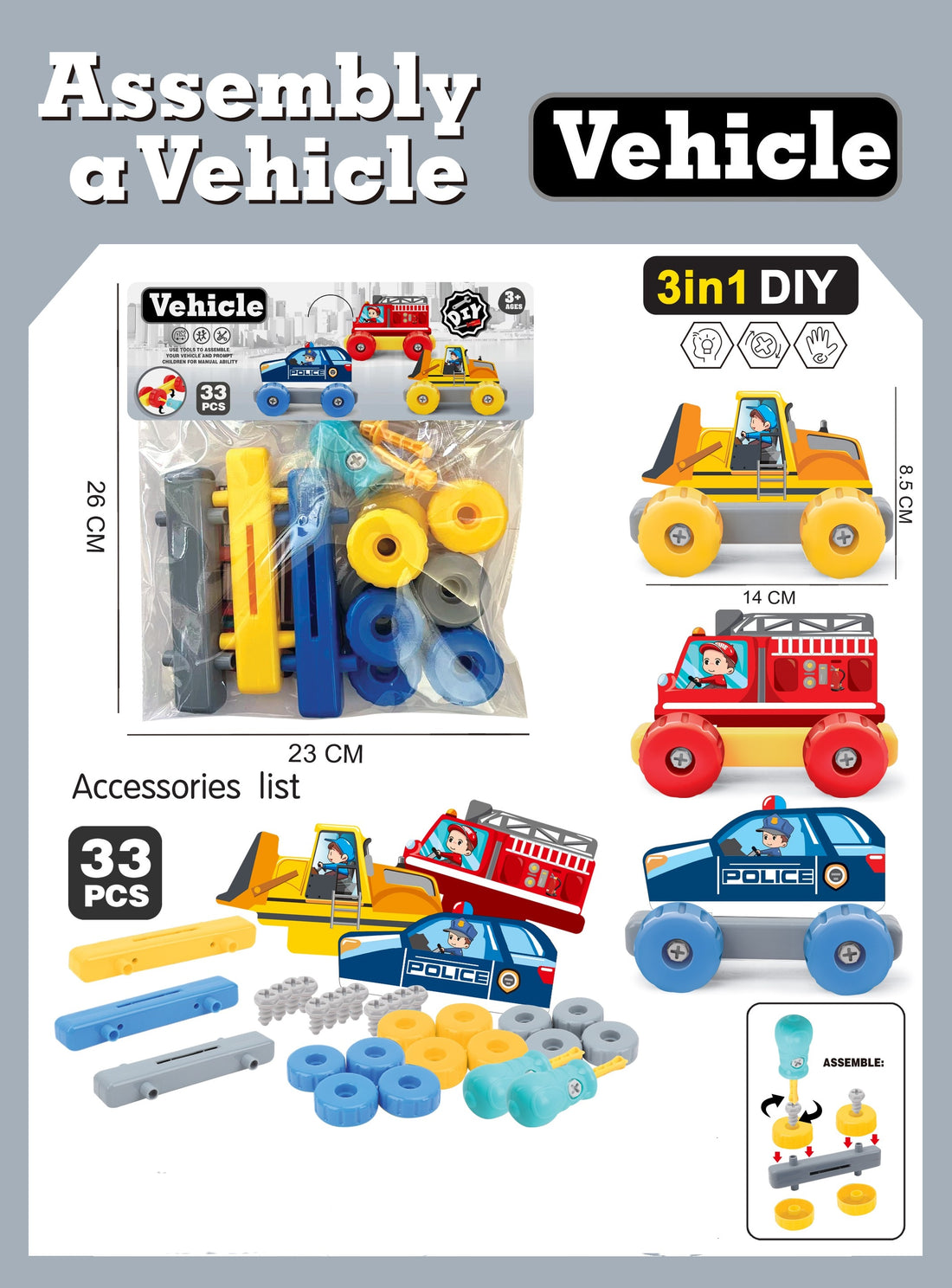 Kids 3 in 1 DIY Assembly A Vehicle Toy Set childrensterritory