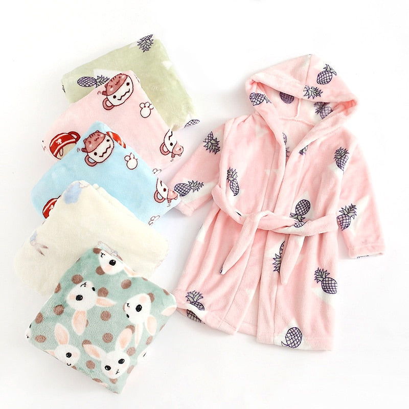 Kids Cartoon Printed Hooded Flannel Bathrobe childrensterritory