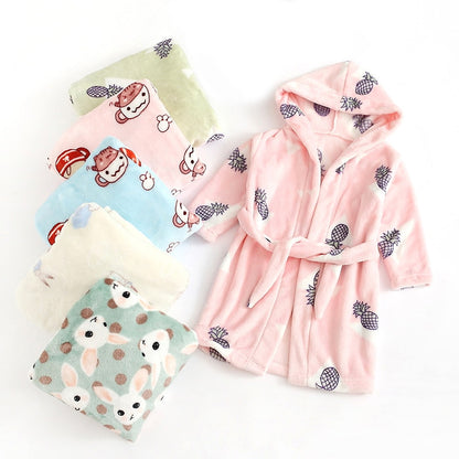 Kids Cartoon Printed Hooded Flannel Bathrobe childrensterritory