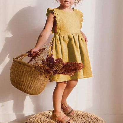 Kid Girl Solid Ruffles Sleeveless Sundress | Cotton Dress childrensterritory