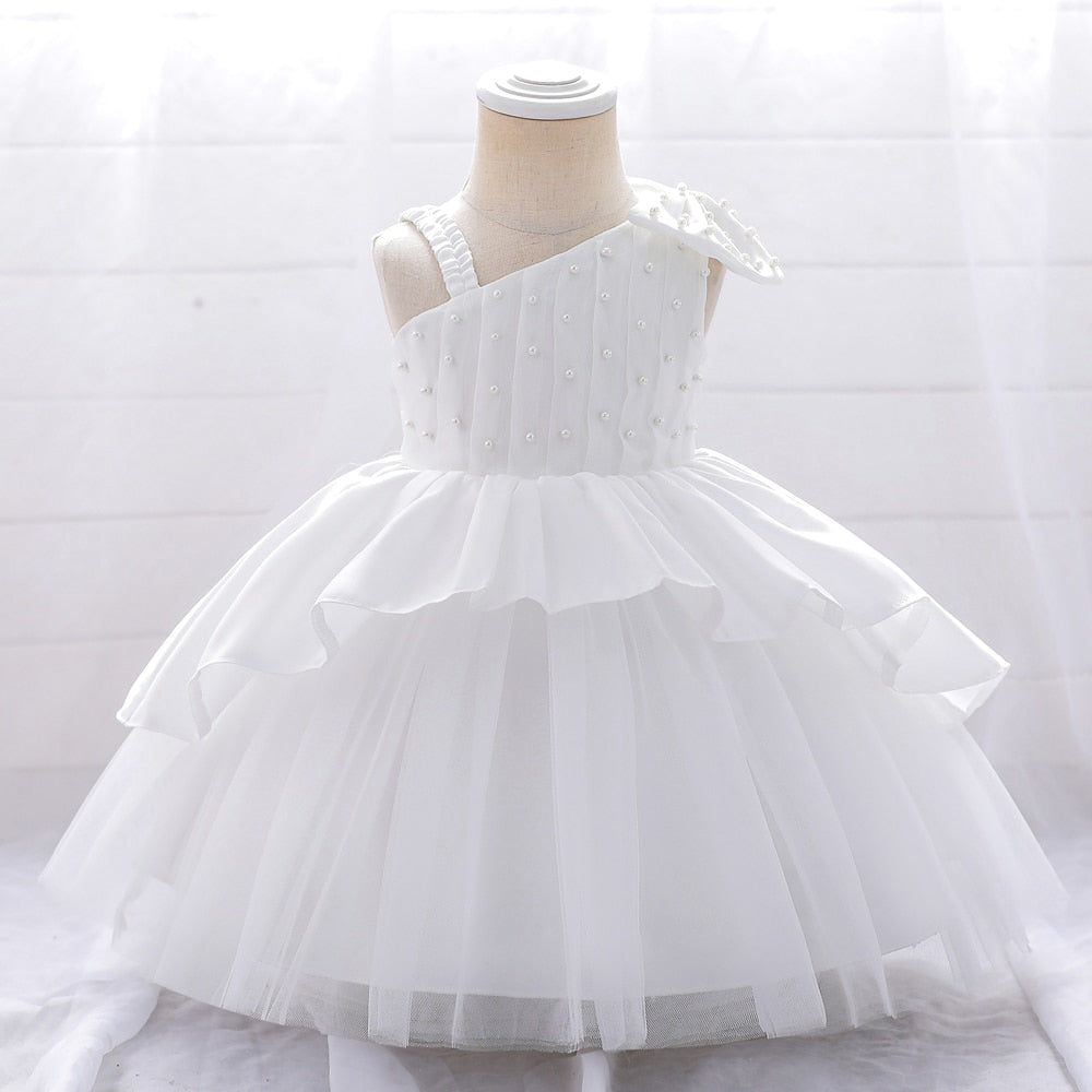 Baby/Kids Girls Bow Beaded Tulle Christening Dress childrensterritory