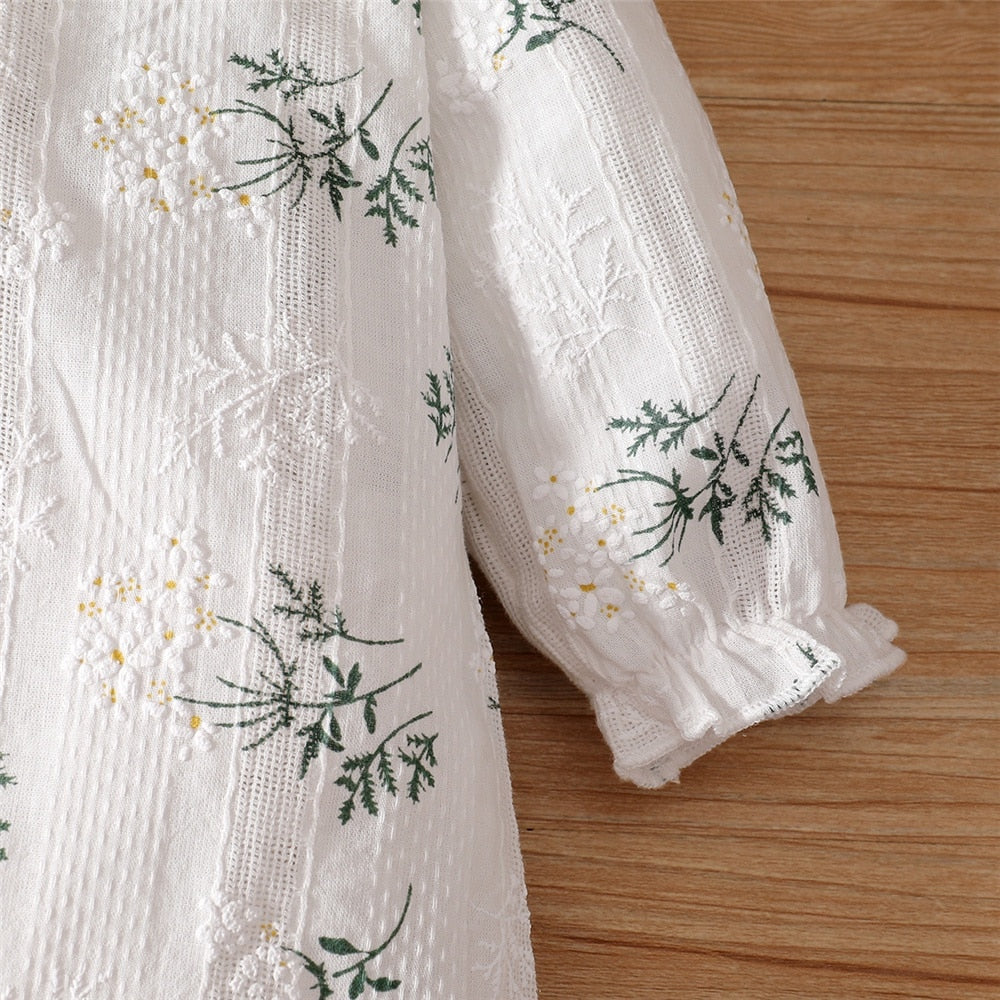 Leaf Print Long Sleeve Baby Girl Romper with Headband childrensterritory