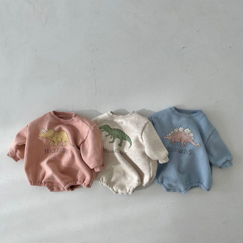 Dinosaur Print Baby Fleece Bodysuits | One-piece childrensterritory
