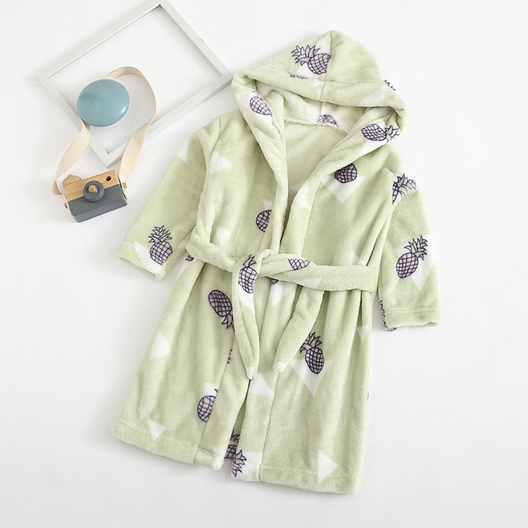 Kids Cartoon Printed Hooded Flannel Bathrobe childrensterritory