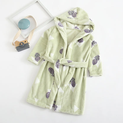 Kids Cartoon Printed Hooded Flannel Bathrobe childrensterritory