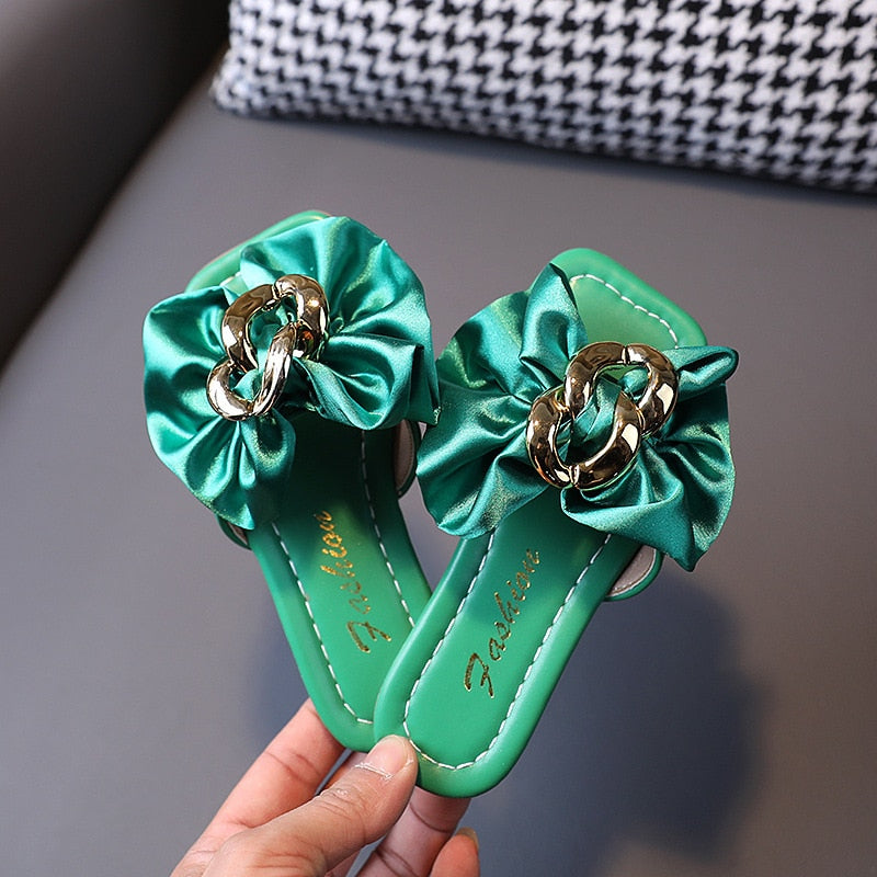 Kids Girls Satin Bow Flat Flip-flop Versatile Slippers childrensterritory