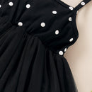 Toddler Girl White Dot Print Mesh Hem Dress childrensterritory