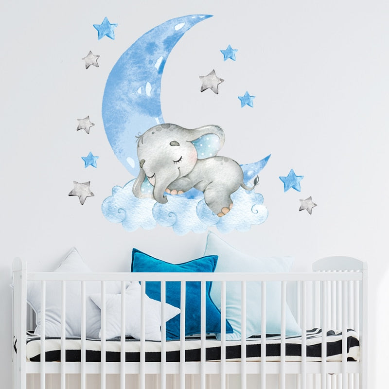 Elephant Sleeping on Moon Wall Decals for Baby Room childrensterritory