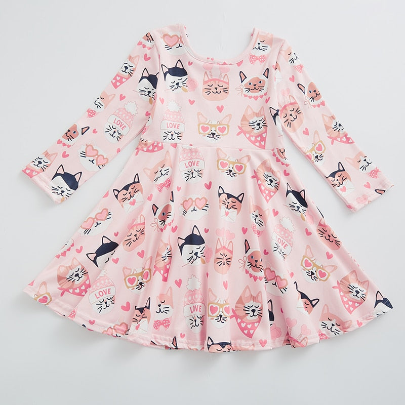 Kids Heart/Cat/Rainbow Print Milk Silk Dress childrensterritory