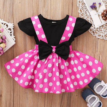 Baby Girls Black T-shirt + Polka Dot Skirt Party Outfit childrensterritory