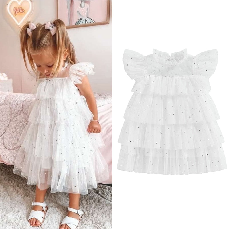 Stars Moon Sequins Kids Girls Ruffles Tulle Dress childrensterritory