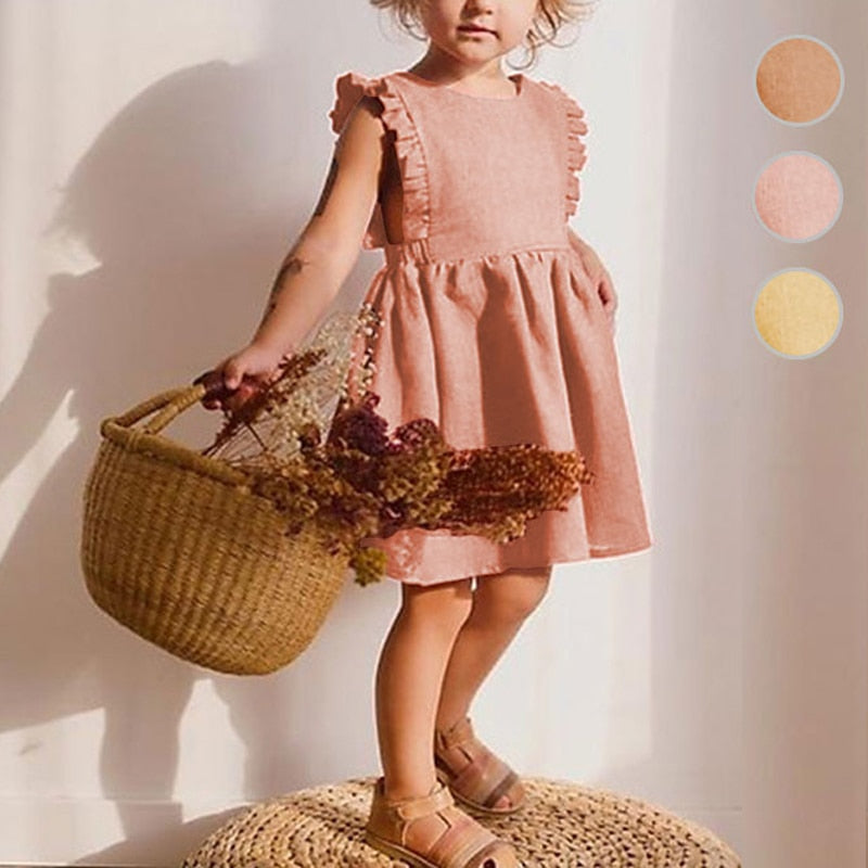 Kid Girl Solid Ruffles Sleeveless Sundress | Cotton Dress childrensterritory