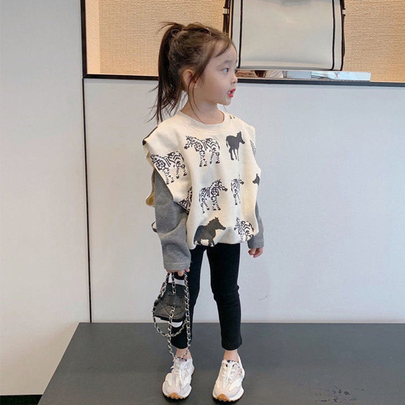 Kids Girls Autumn Clothing Set Fake Two-Piece Sweater + Leggings childrensterritory