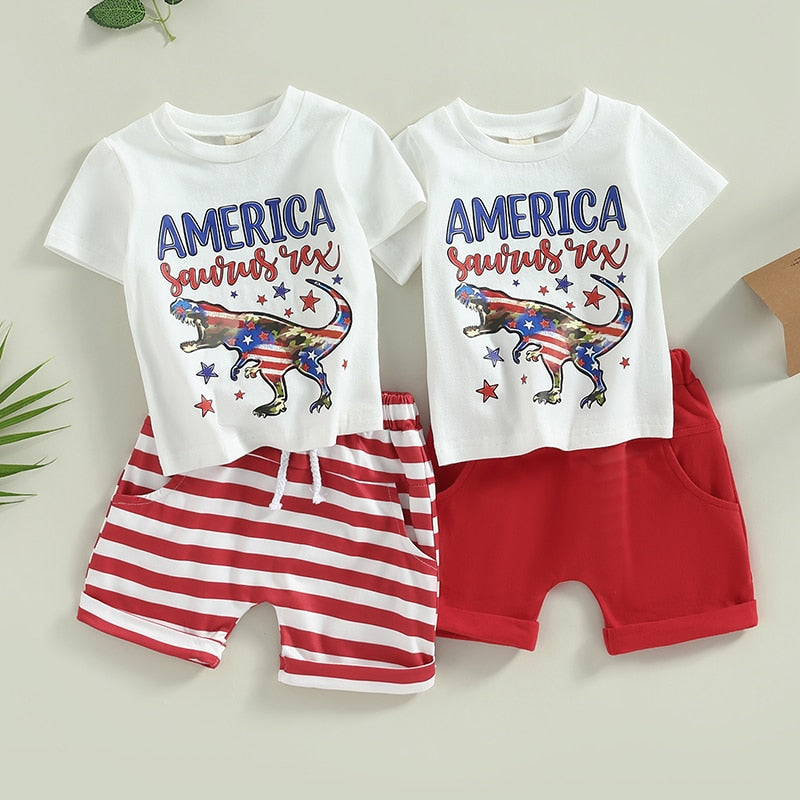 Letters Dinosaur Print Baby/Kids Boys 4th of July Clothing childrensterritory