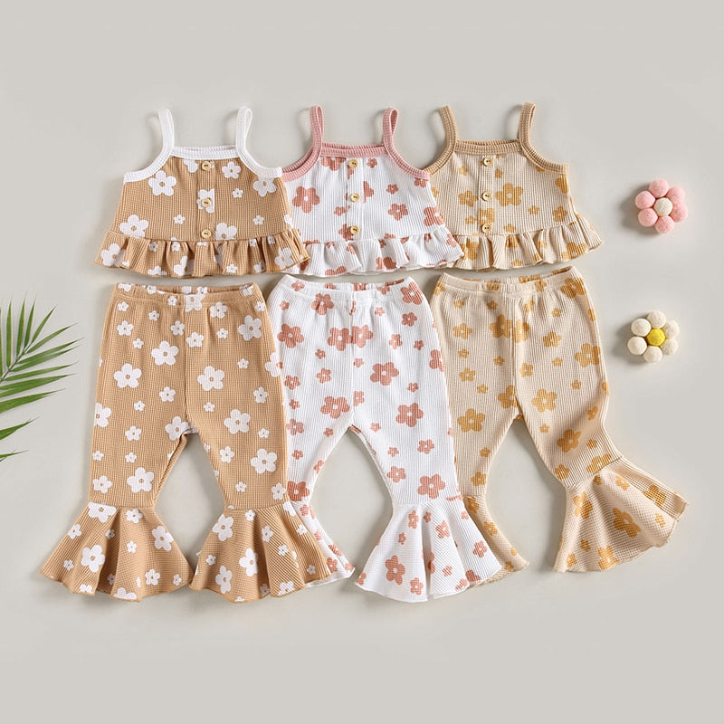 Kids Girls Floral Print Sleeveless 2Pcs Summer Outfit Set childrensterritory