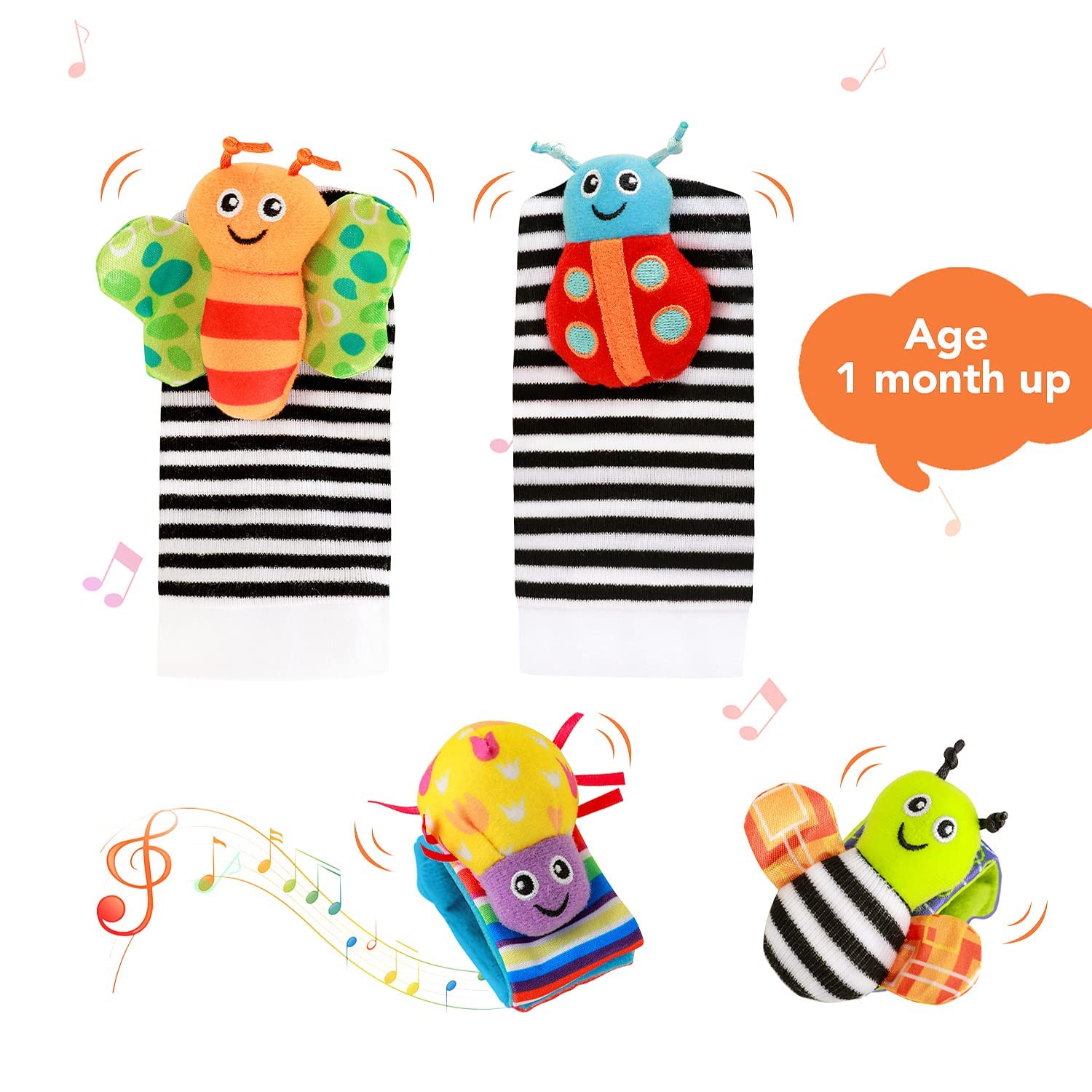 Baby Wrist Rattles and Foot Finder Socks 4PCS/SET childrensterritory