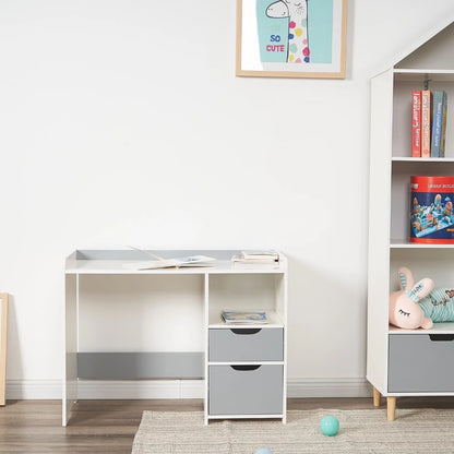 White and Gray Kids Wooden Computer Desk with Drawers childrensterritory