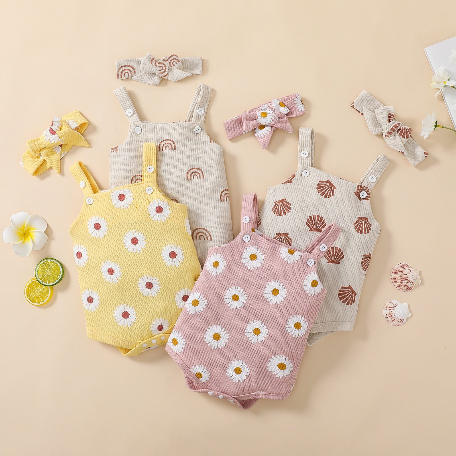 Floral, Rainbow, or Shell Print Baby Girl Bodysuit childrensterritory