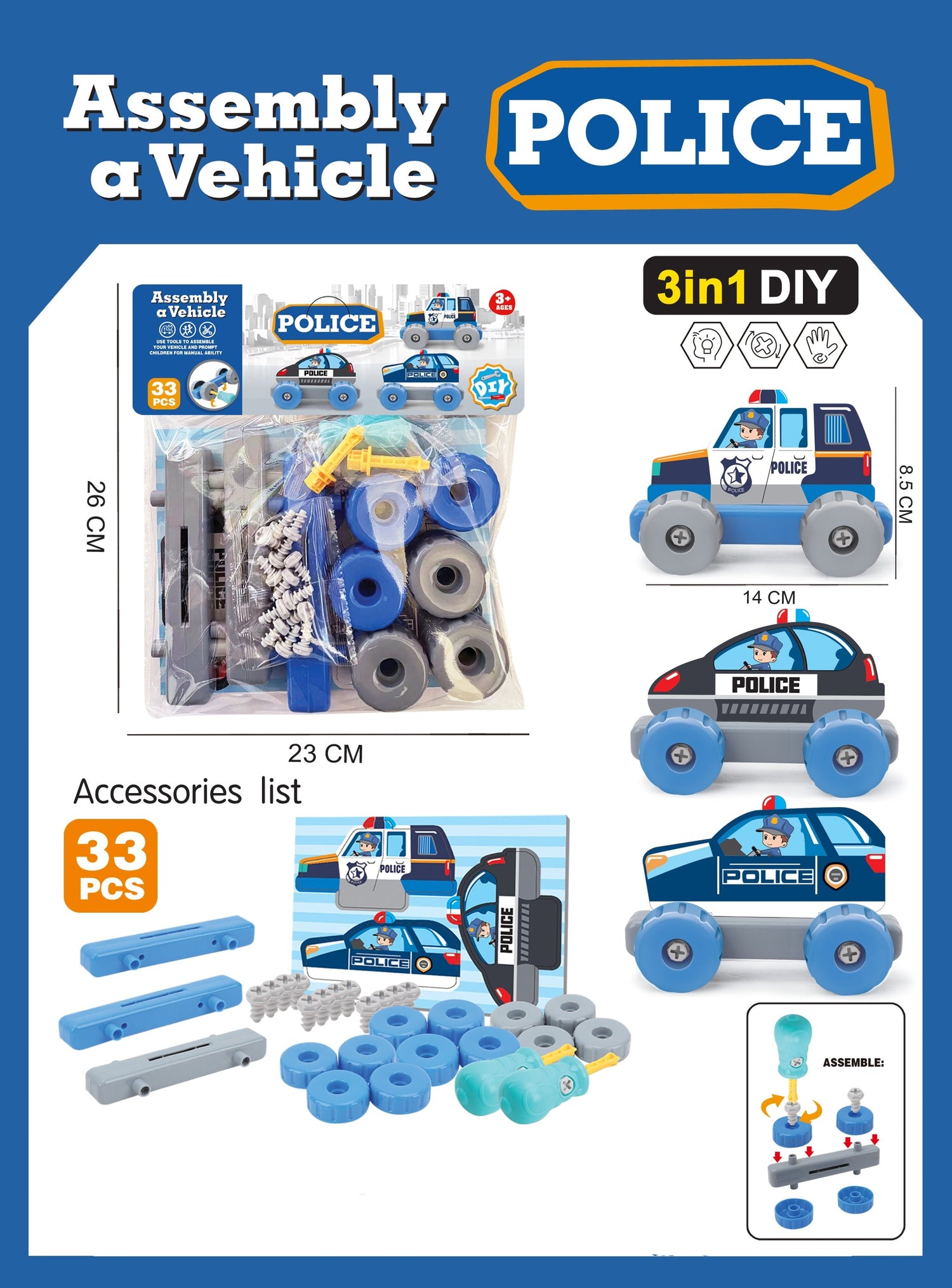 Kids 3 in 1 DIY Assembly A Vehicle Toy Set childrensterritory