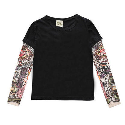 Letter Printed Kids Boys T-shirts with Tattoo Sleeves childrensterritory
