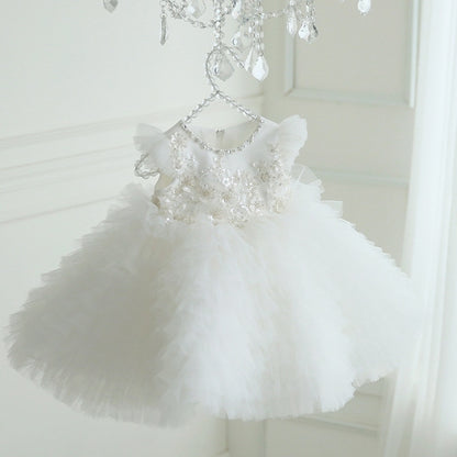 Pearl-Decorated Multilayared Baby Christening Dress childrensterritory