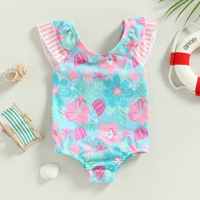 Baby Girl Ruffle Trim Floral Print Beachwear/Bodysuit childrensterritory