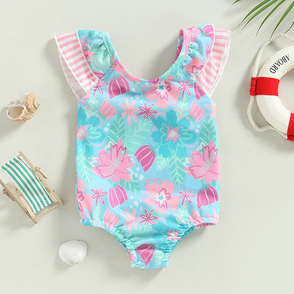 Baby Girl Ruffle Trim Floral Print Beachwear/Bodysuit childrensterritory